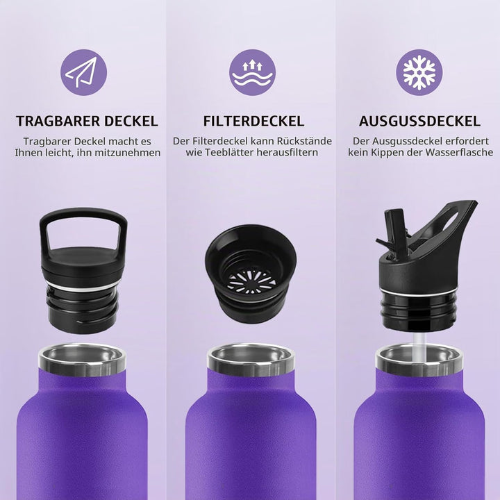 Thermosflasche, 500ML BPA-Frei, Trinkflasche Edelstahl, Auslaufsichere Isolierflasche Doppelwandig,