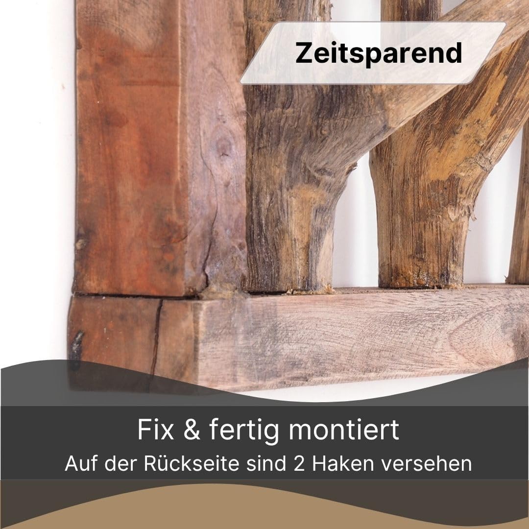 DESIGN DELIGHTS RUSTIKALE WANDGARDEROBE LIMB | 45x23x~10-13 cm (BxHxT), Treibholz | Hakenleiste | Fa