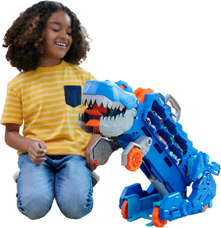 Hot Wheels 2:1 Transporter zu T-Rex mit inkl. Autorennbahn, mit Beleuchtung und Geräuschen & Autoren