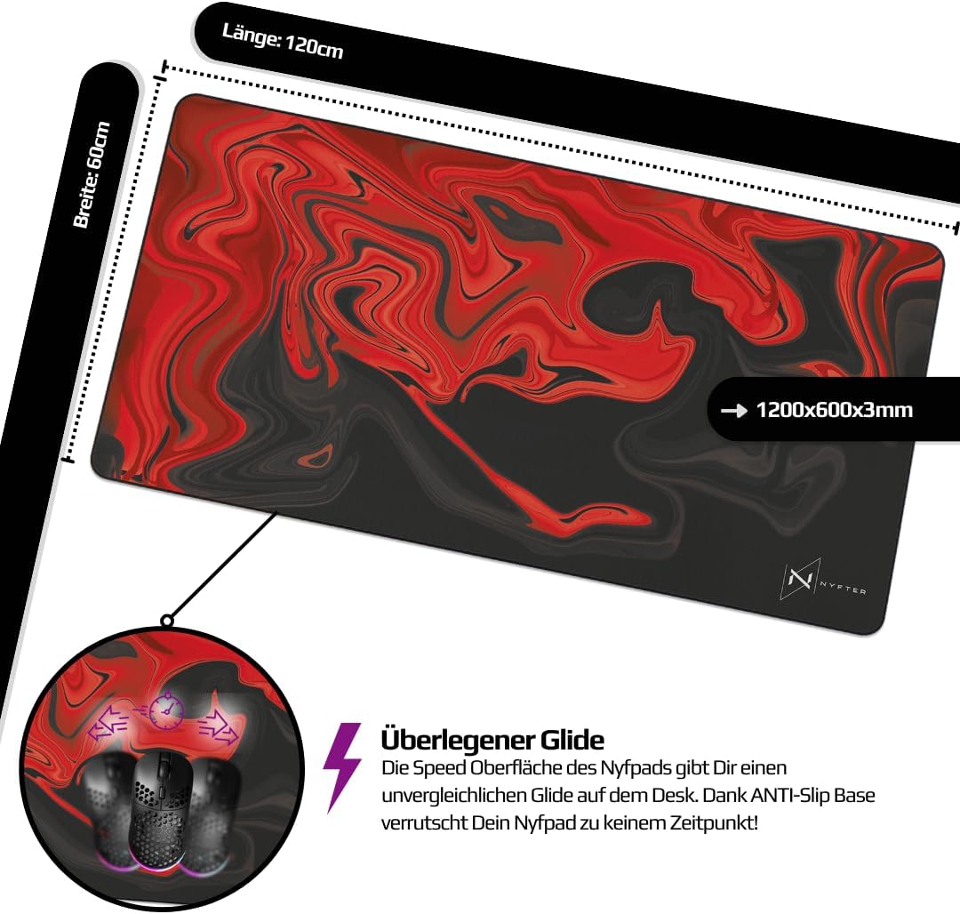 Nyfter - Liquid Gaming Mousepad 1200x600x3mm 3XL mauspad Gaming Premium Mauspad XXXL Wasserabweisend