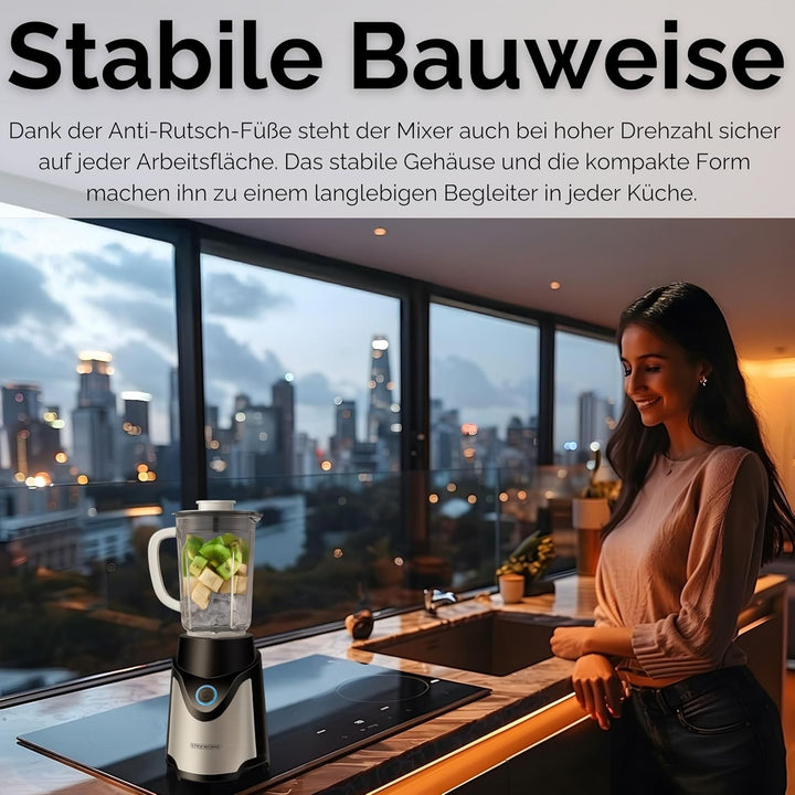 Steinborg® Standmixer mit To-Go Becher Mixer Smoothie Maker 500 Watt 600 ml Glaskrug + 570 ml To-Go