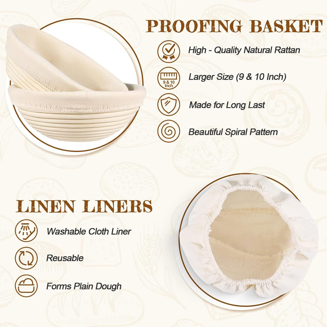 NZQXJXZ Gärkörbchen, 100% Natürlichem Rattan, Gärkorb Zum Brotbacken-Set, Brotkorb Mit 32OZ Gärglas