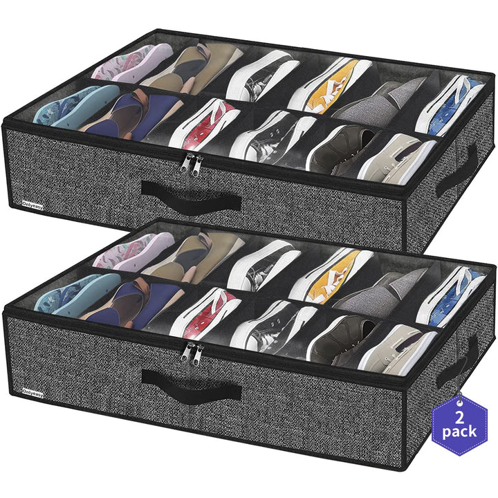 Onlyeasy Stabiles Unterbett-Schuh-Organizer-Set, 2 Stück, passend für insgesamt 24 Paar, Unterbett-S