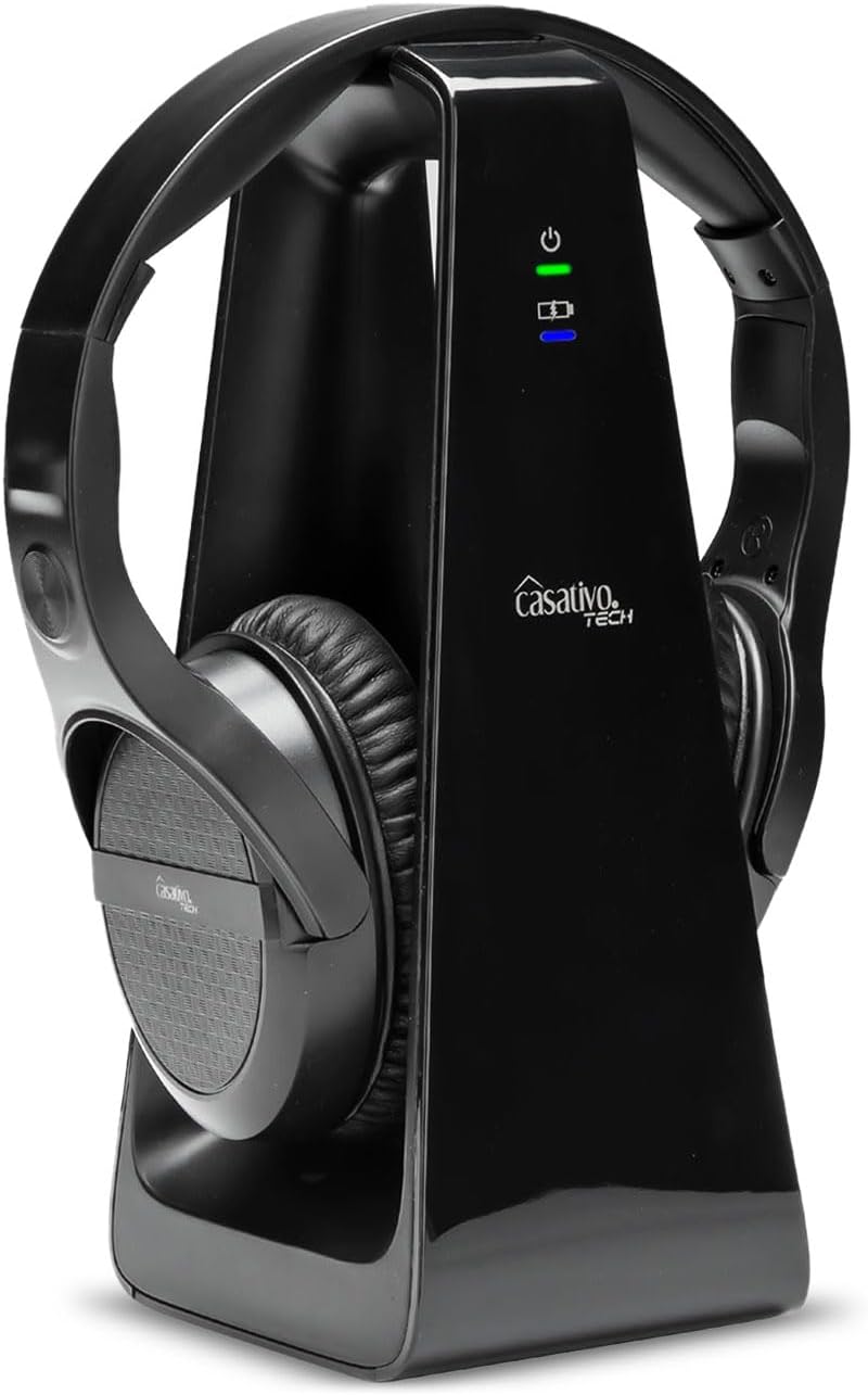 Digitaler Stereo-Funk-Kopfhörer mit 2-in-1 Funk- & Ladestation – kabellos, 30 m Reichweite, kristall
