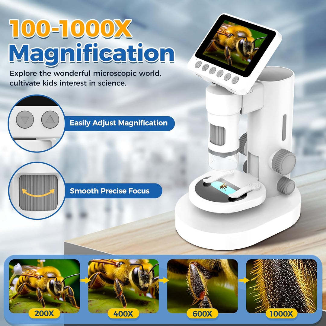USCAMEL 1000X Digital Mikroskop für Kinder: 4K 3.5" Bildschirm Wiederaufladbar USB Mikroskope Scienc