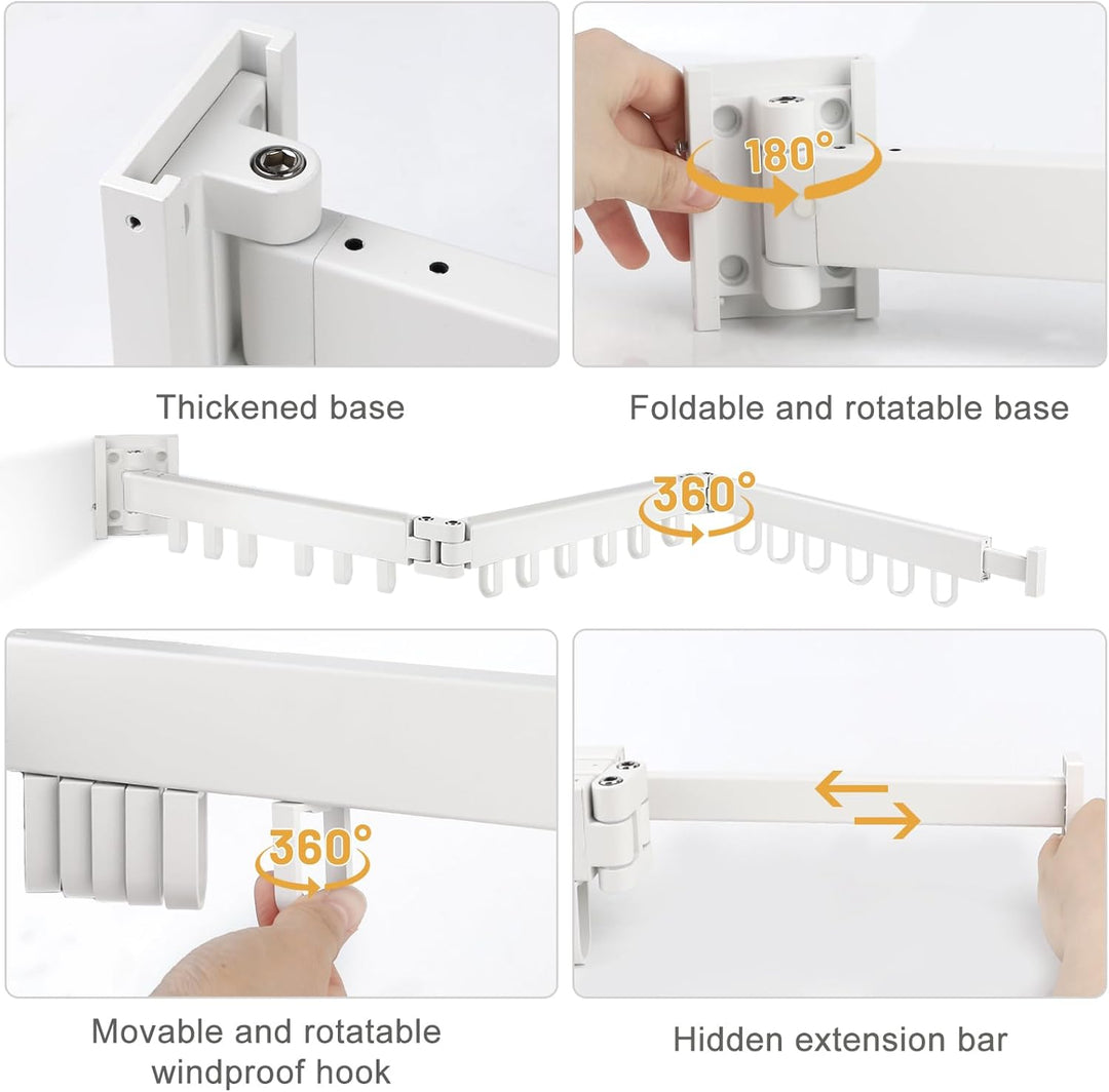 SWAWIS Wäscheständer Wandmontage Kleiderstange 120cm Ausziehbar Klappbar Wäscheständer Kleiderstange