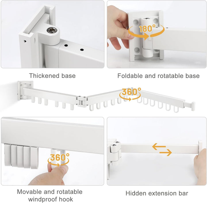 SWAWIS Wäscheständer Wandmontage Kleiderstange 120cm Ausziehbar Klappbar Wäscheständer Kleiderstange