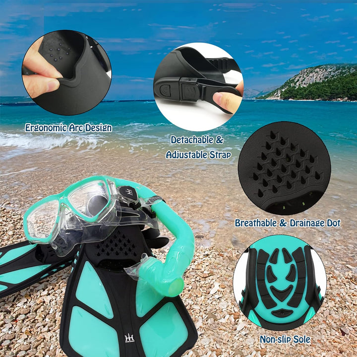 HH HHAO SPORT Schnorchelset Kinder mit Flossen, 180° Panorama Weitblick Taucherbrille Kinder, Verste