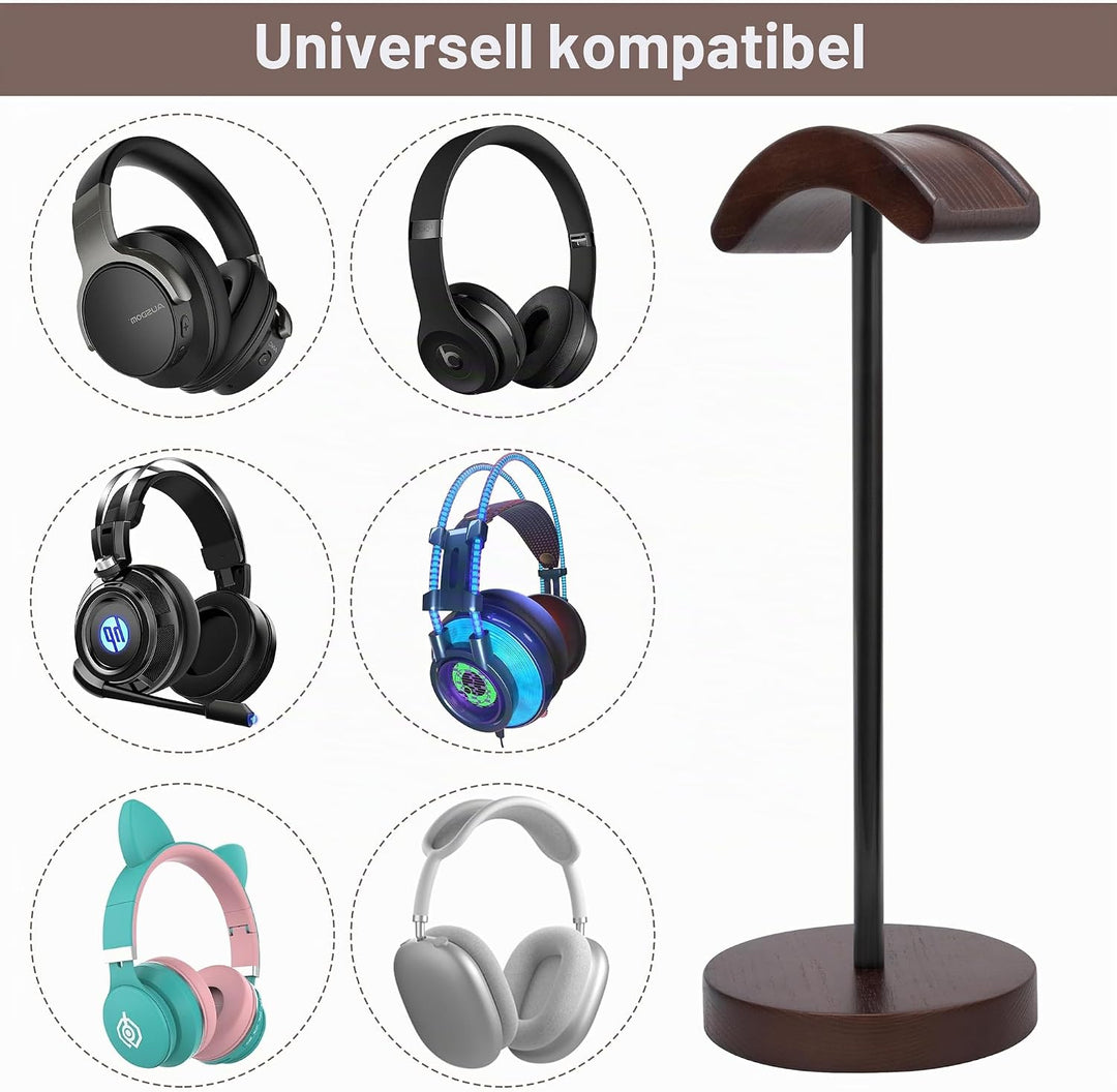 Kopfhörer Ständer Holz, Wood Headset Halterung aus Walnussholz und Metall mit Anti Rutsch Pad für Al