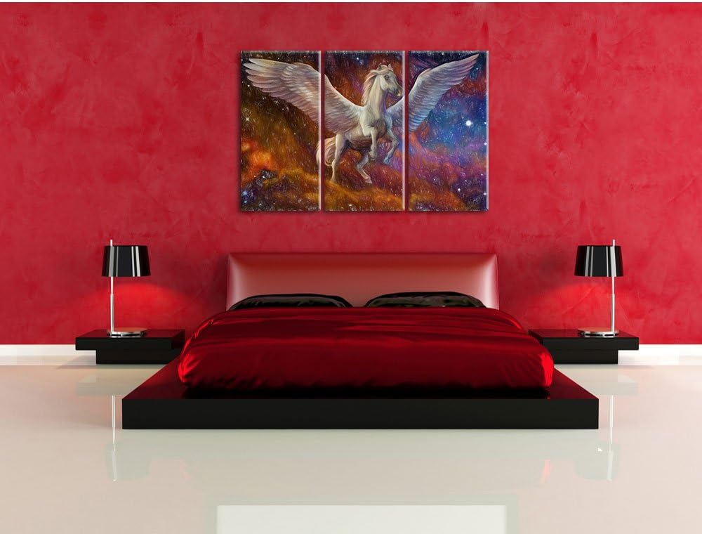Pixxprint Weisser Pegasus mit Engelsflügel als Leinwandbild/Grösse: 3 Teilig (120x80 cm) cm/Wandbild