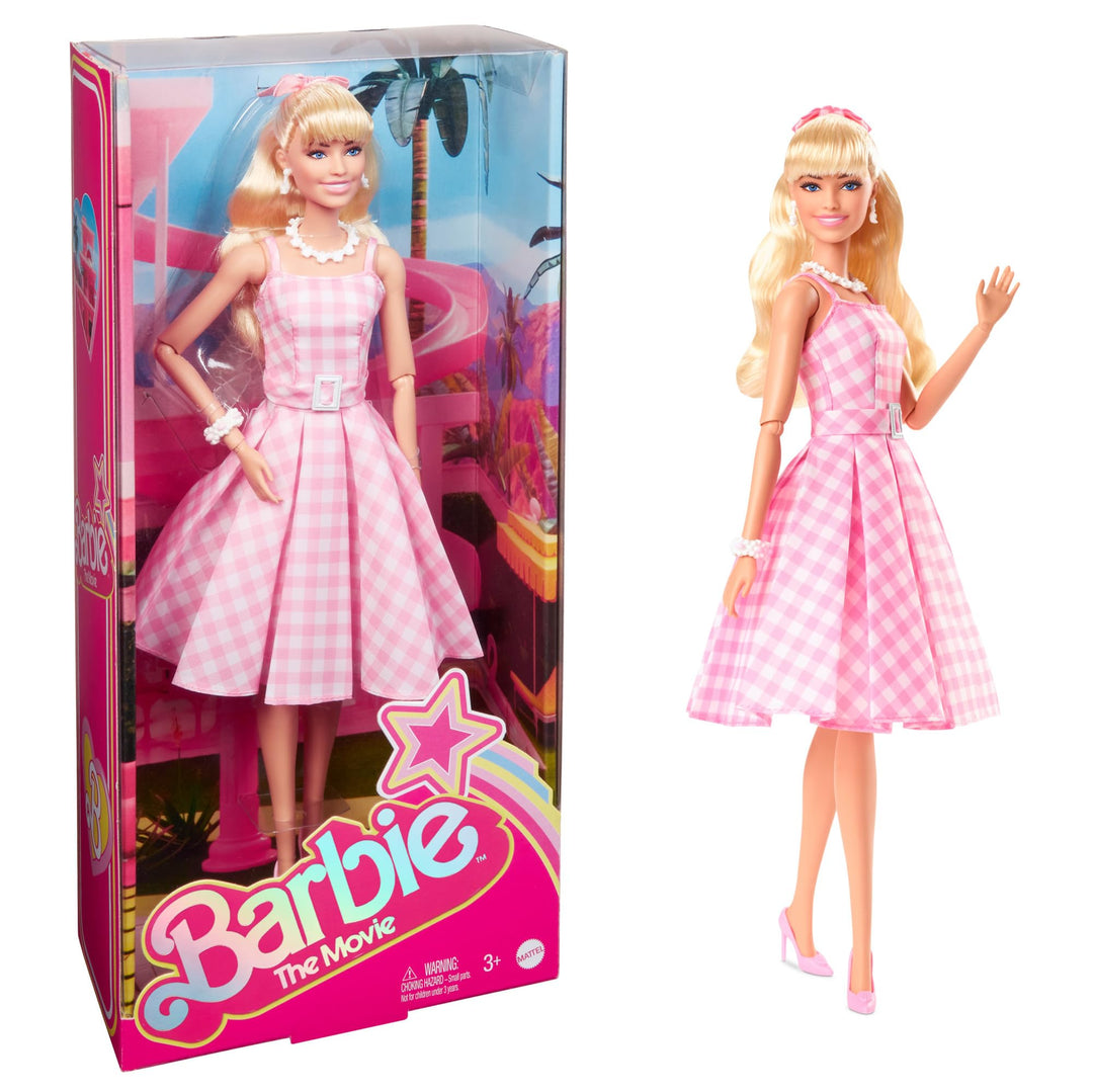 Barbie Puppe, Barbie the movie doll, in rosa weissem Kleid und Gänseblümchen Halskette, Barbie Margo