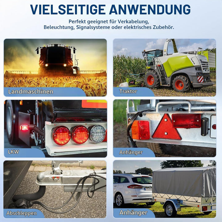 4 Adriges Anhängerkabel KFZ Kabel 5M, Fahrzeugkabel 4 adrig für Anhänger Beleuchtung Rücklichter, 4