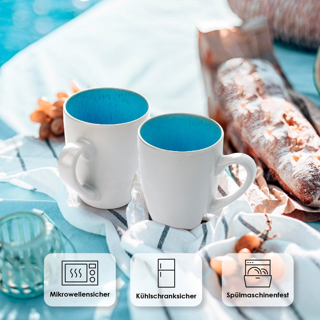 MIAMIO – 6 x 350 ml Kaffeetassen/Tassen Set aus Steingut Keramik Geschirr Set Handmade - Lumera Koll