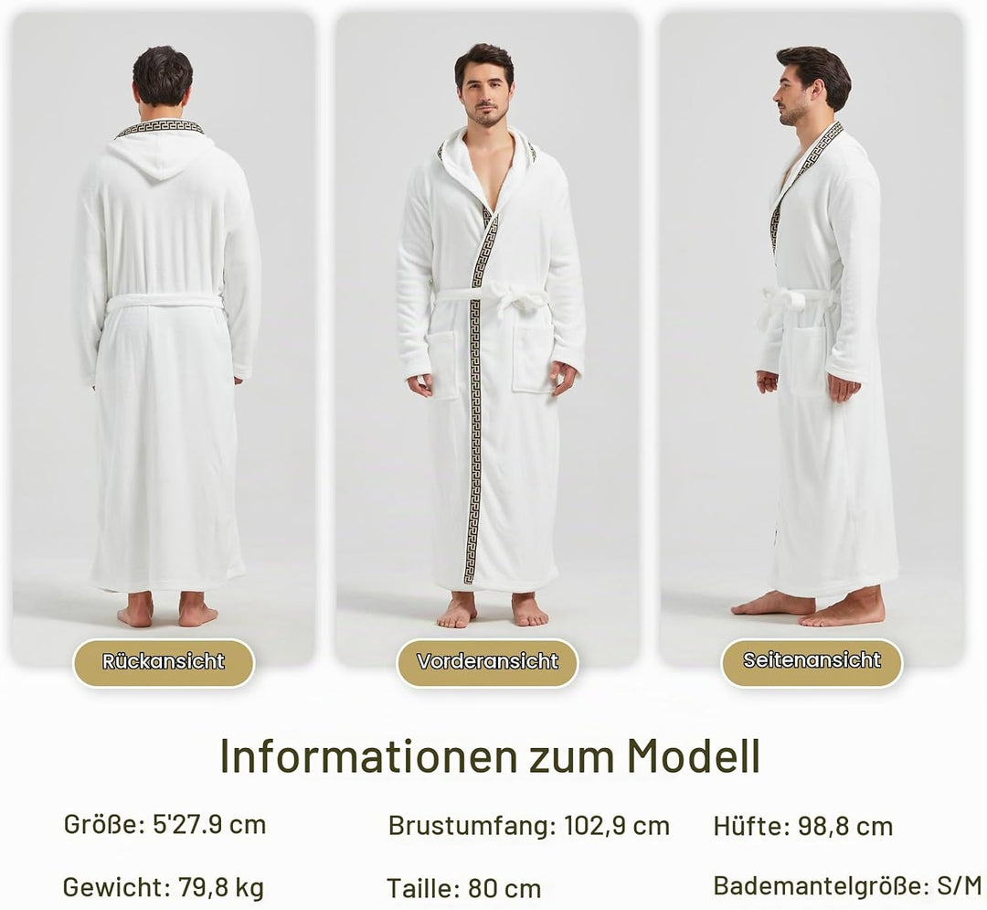 FashGudim Herren Kapuzenplüschbademantel in voller Länge. Flauschiger Bademantel für grosse und kräf