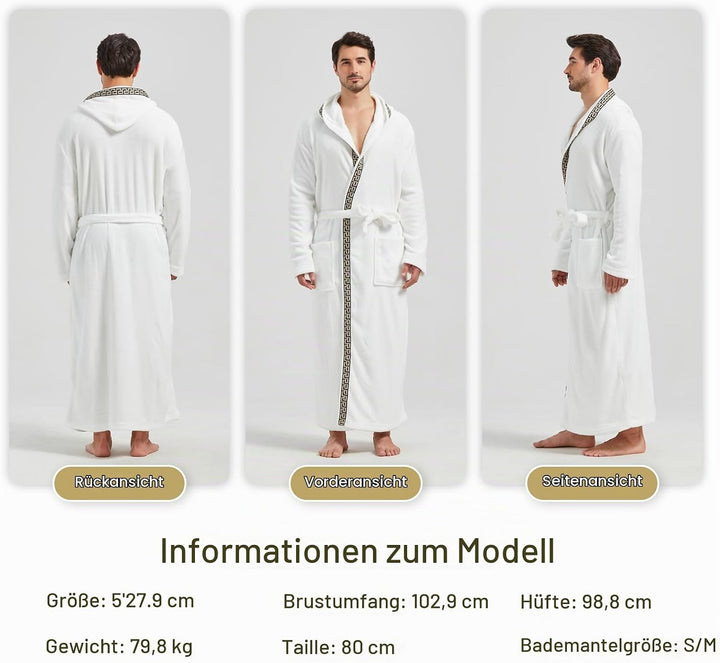 FashGudim Herren Kapuzenplüschbademantel in voller Länge. Flauschiger Bademantel für grosse und kräf