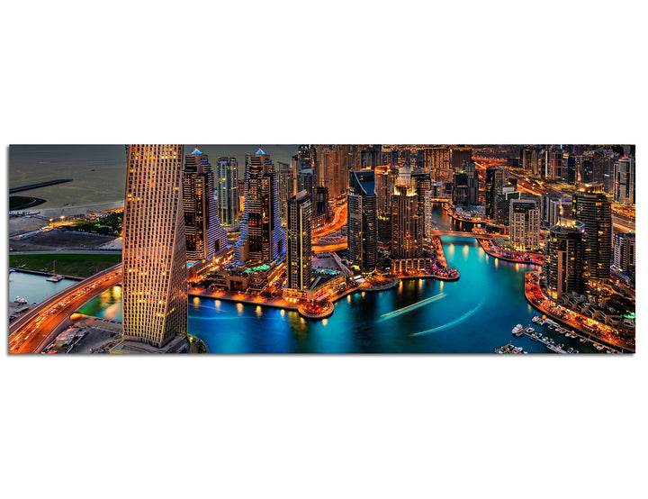 Paul Sinus Art Panoramabild auf Leinwand und Keilrahmen 120x40cm Stadt Yachthafen Hochhäuser Meer Dä