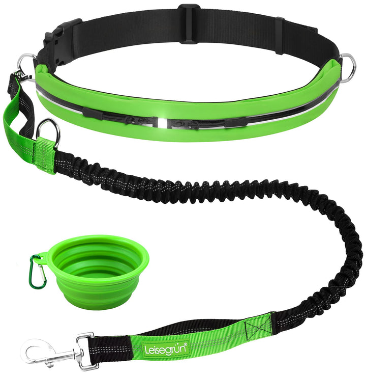 Leisegrün Joggingleine für grosse Hunde | Freihandleine zum Joggen mit Bauchgurt und Ruckdämpfer | L