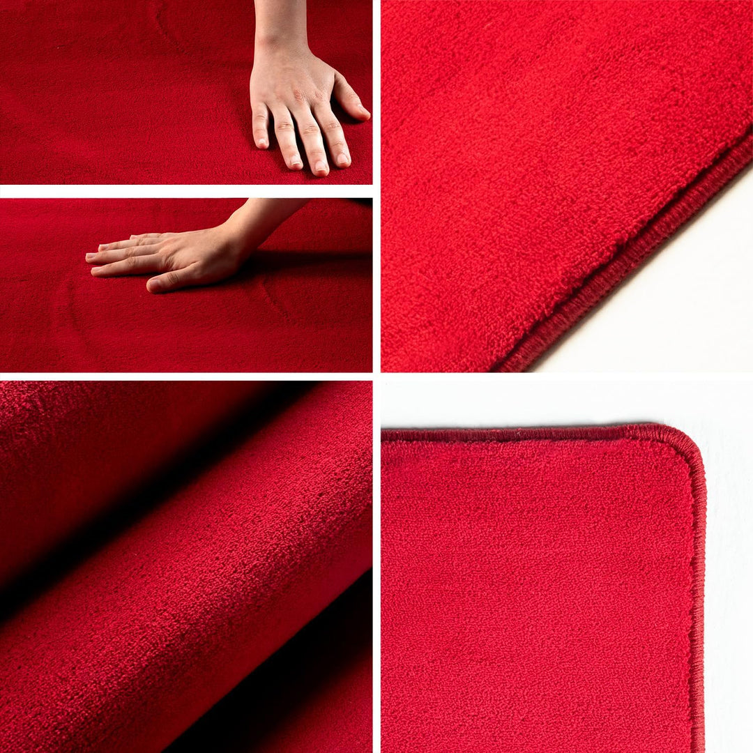 Waschbarer Teppich Wohnzimmer, Kurzflor rutschfest Flauschig Weich, Einfarbig Rot, Felloptik, Super