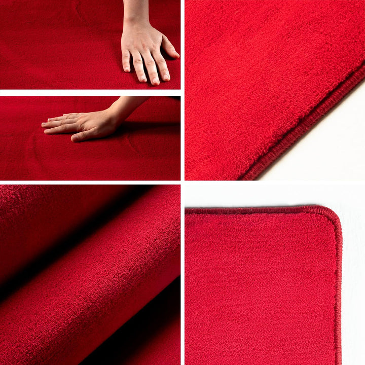 Waschbarer Teppich Wohnzimmer, Kurzflor rutschfest Flauschig Weich, Einfarbig Rot, Felloptik, Super