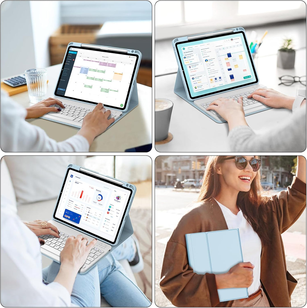 Tastatur für iPad Air 11” M4 2026/M3 2025/M2 2024 con Touchpad, Schutzhülle mit Stifthalter, Hülle B