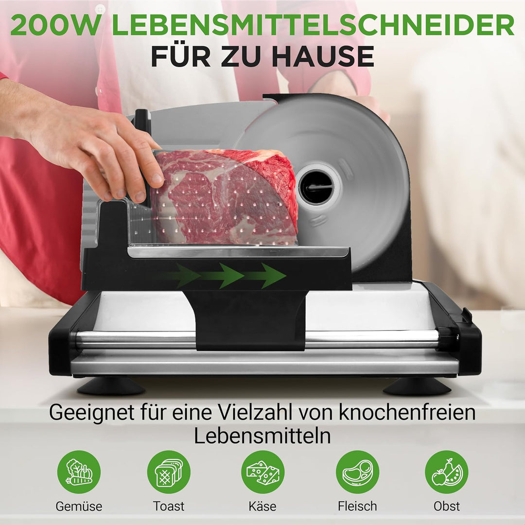 NutriChef Brotschneidemaschine Elektrisch 200 W, 0–15 mm, 7,5 Zoll – Allesschneider Elektrisch Mit A