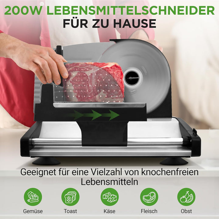 NutriChef Brotschneidemaschine Elektrisch 200 W, 0–15 mm, 7,5 Zoll – Allesschneider Elektrisch Mit A