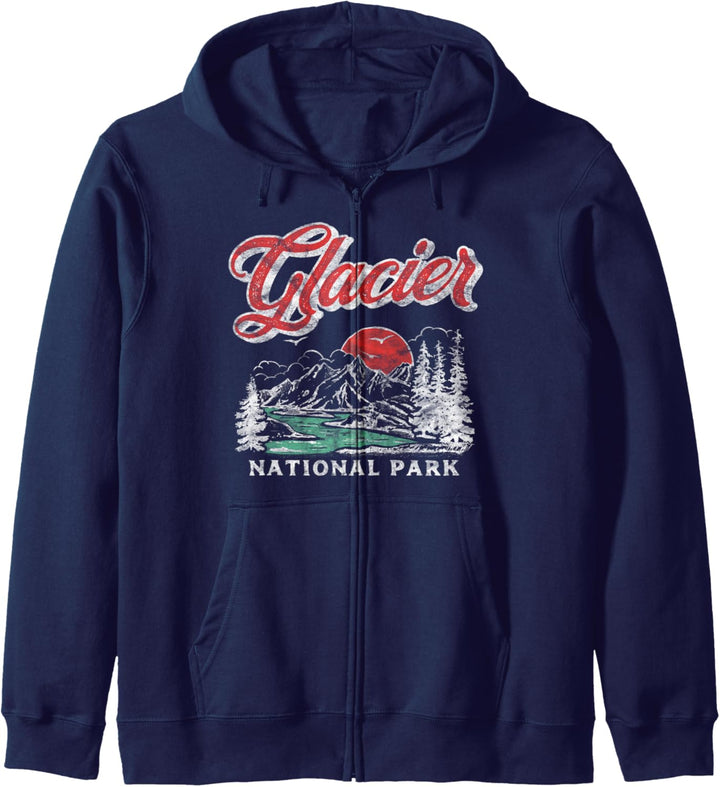 Glacier National Park Retro 80's Mountains Vintage Graphic Kapuzenjacke