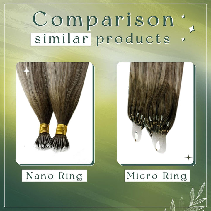 RUNATURE Nano Extensions Echthaar Balayage Braun Blond Kurz 30cm 40g 50s Remy Nanoring Extensinos Ec