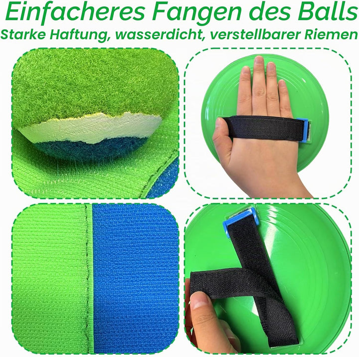 Klettballspiel Kinder Outdoor Wurfspiel, Strandspielzeug mit 4 Paddel und 4 Bälle, Toss and Catch Ba