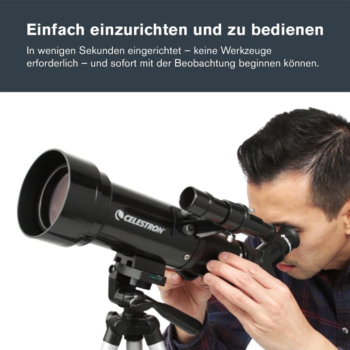 Celestron 21035 Reiseteleskop 70 Tragbares Refraktorteleskop-Set mit Rucksack, Schwarz TravelScope 7