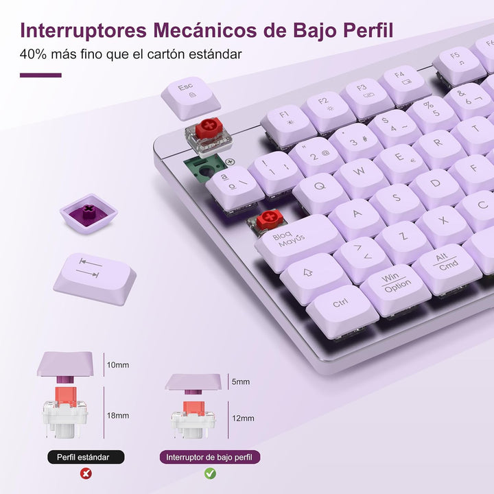 LeadsaiL Mechanische Tastatur mit niedrigem Profil, FA98 Pack kabellose Tastatur und Maus mit rotem