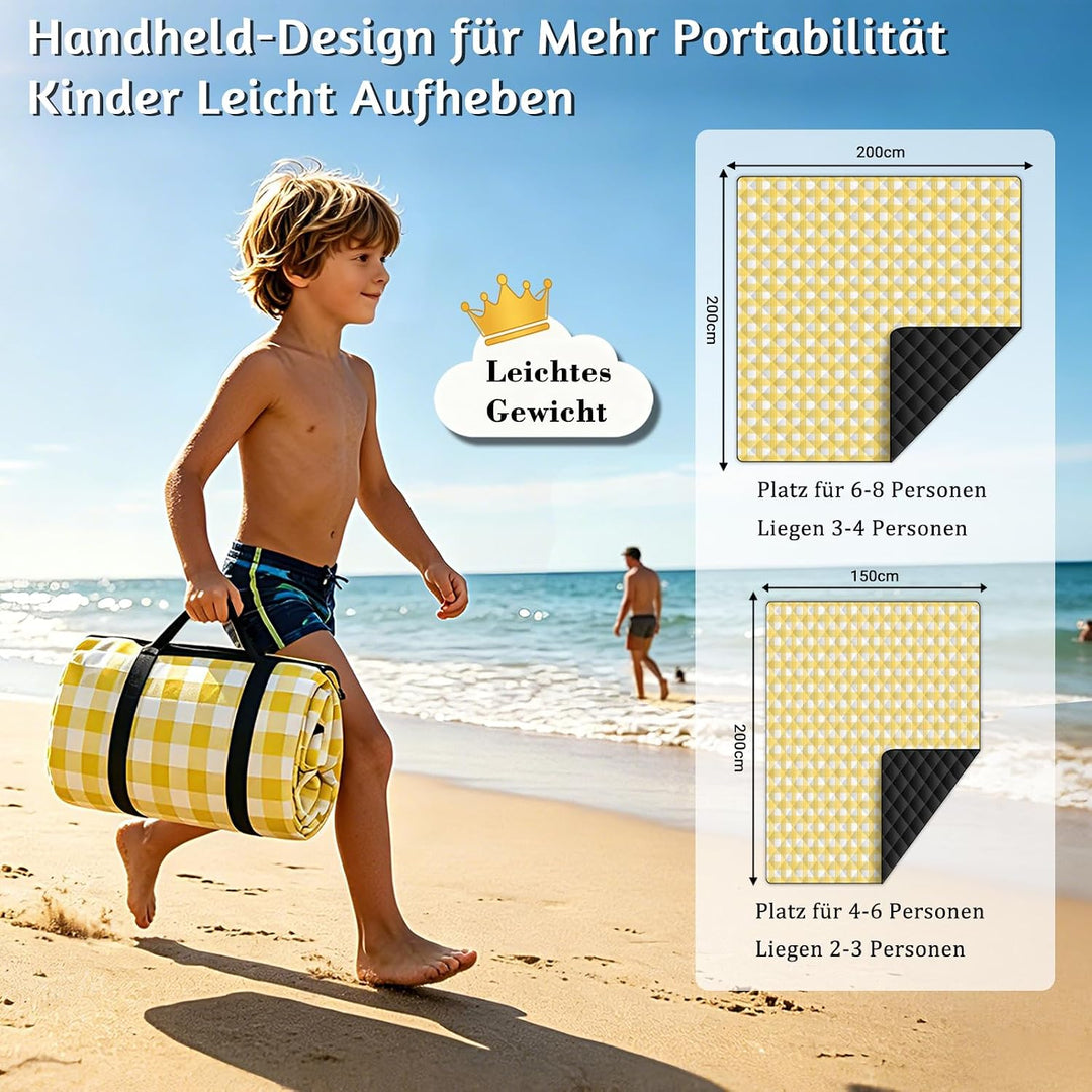 150 * 200 cm Picknickmatte, fünfschichtige Struktur-verdickt-Gelb | Maschinenwaschbar, geeignet für