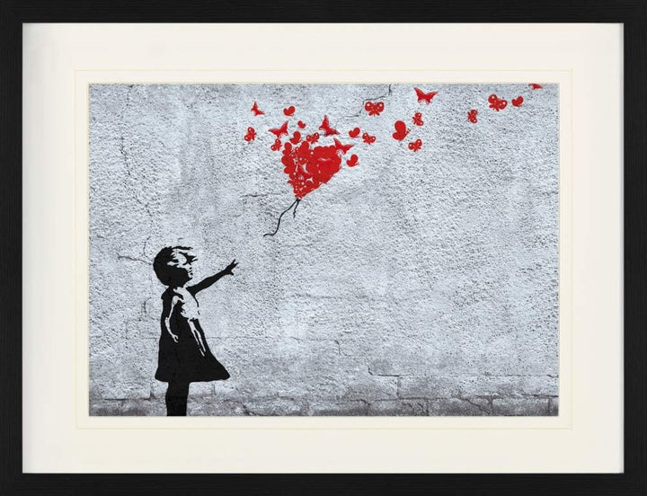 1art1 Mädchen Poster Mädchen Mit Luftballon Und Schmetterlingen, Banksy-Style Gerahmtes Bild Mit Edl