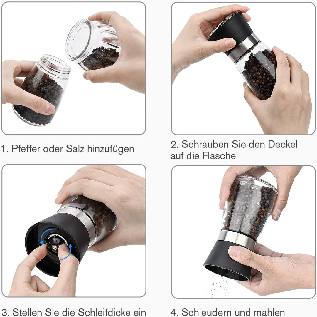 Salzmühle & Pfeffermühle, Hotder Gewürzmühle mit einstellbarem Keramikmahlwerk, Pfeffermühlenset aus