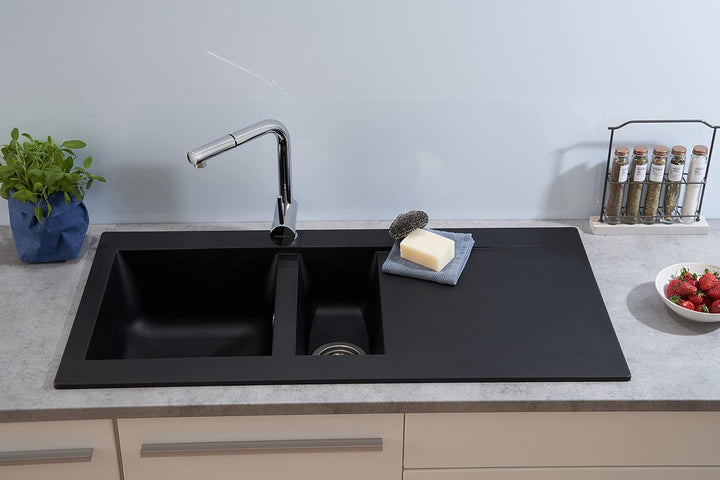 Respekta Denver Mineralite-Verbundstoffspüle in Schwarz / 1 Becken Einbauspüle in 100 x 50 cm/Spülbe