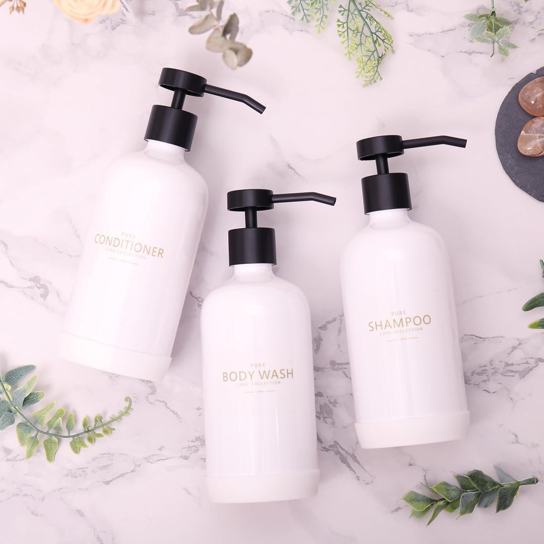 Shampoo- und Spülungsspender, Set mit 3 nachfüllbaren 600 ml Shampoo-Flaschen mit rutschfestem Silik