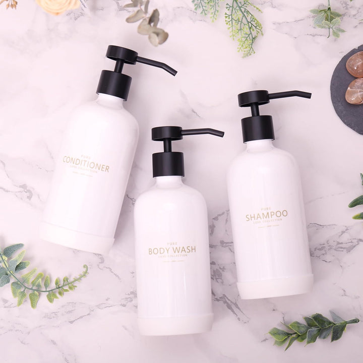 Shampoo- und Spülungsspender, Set mit 3 nachfüllbaren 600 ml Shampoo-Flaschen mit rutschfestem Silik