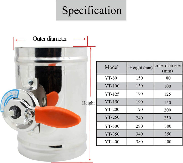 Drosselklappe lüftung ø 80 100 125 150 200 250 300 350 400mm belüftungsventil (Durchmesser 80mm), Du