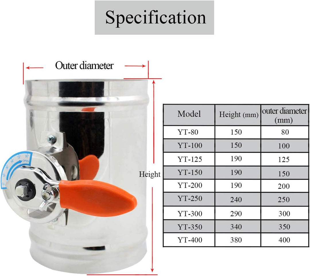 Drosselklappe lüftung ø 80 100 125 150 200 250 300 350 400mm belüftungsventil (Durchmesser 200mm), D