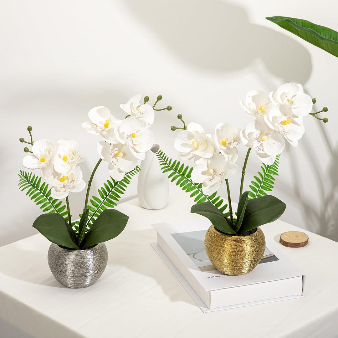 Kunstblumen wie Echt Orchideen Künstlich Blumen Deko Kunstpflanze Phalaenopsis im Goldfarbenen Topf