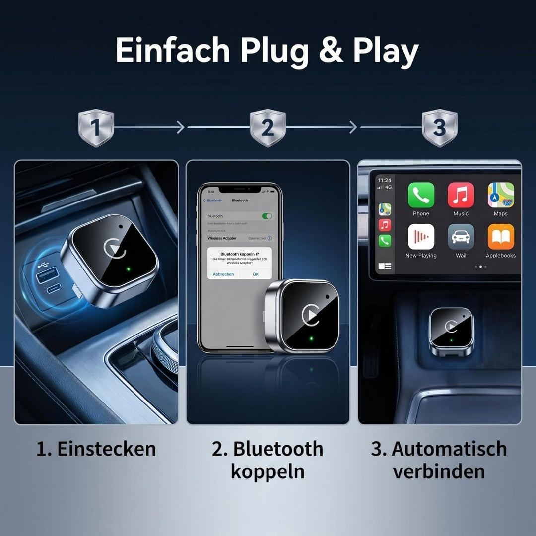 2-in-1 Wireless CarPlay Android Auto Adapter, Plug & Play, Schnell & Stabil | 5,8GHz Wi-Fi, Niedrige