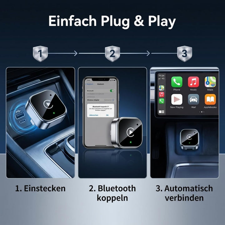 2-in-1 Wireless CarPlay Android Auto Adapter, Plug & Play, Schnell & Stabil | 5,8GHz Wi-Fi, Niedrige