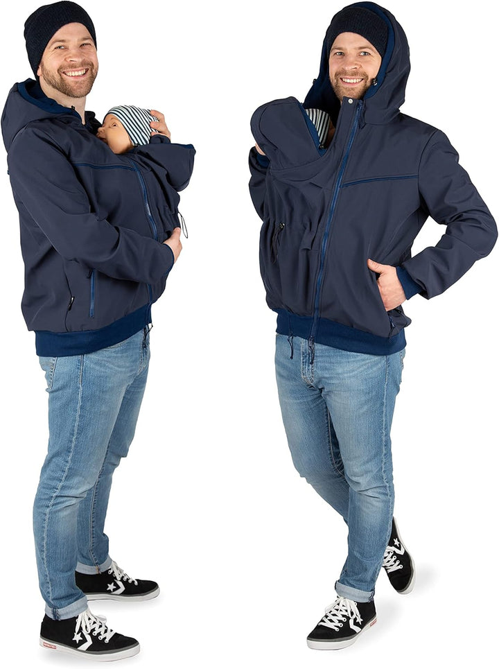 Viva la Mama - Männerjacke zum Babytragen aus Softshell - Explorer L Marineblau - mit Rückentragemög