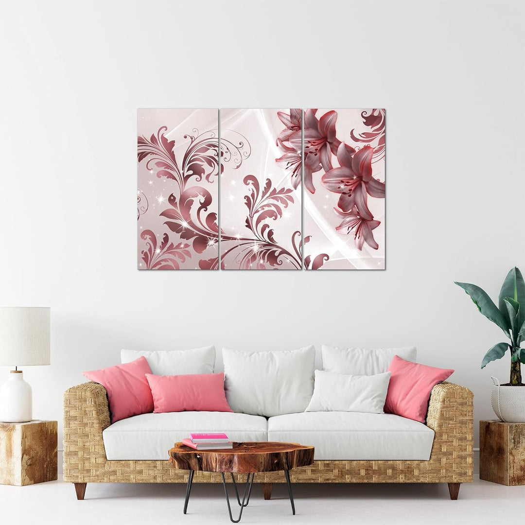 Runa Art Wandbilder Blumen Lilien Bild XXL Wohnzimmer Schlafzimmer Rosa Grau Abstrakt 120 x 80 cm 3