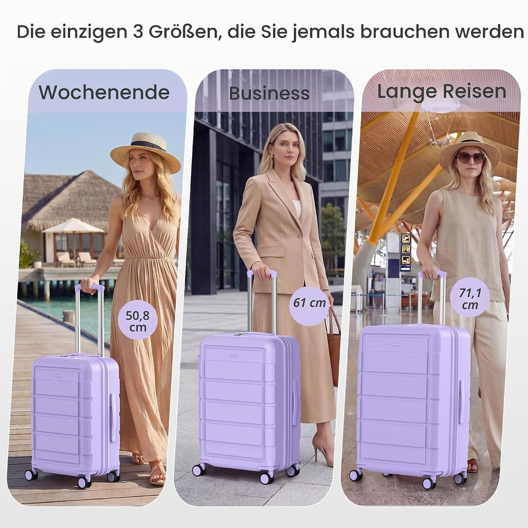 SHOWKOO Kofferset 3 Teilig Hartschale Leicht PC+ABS Erweiterbar Reisekoffer Haltbar Trolley Handgepä