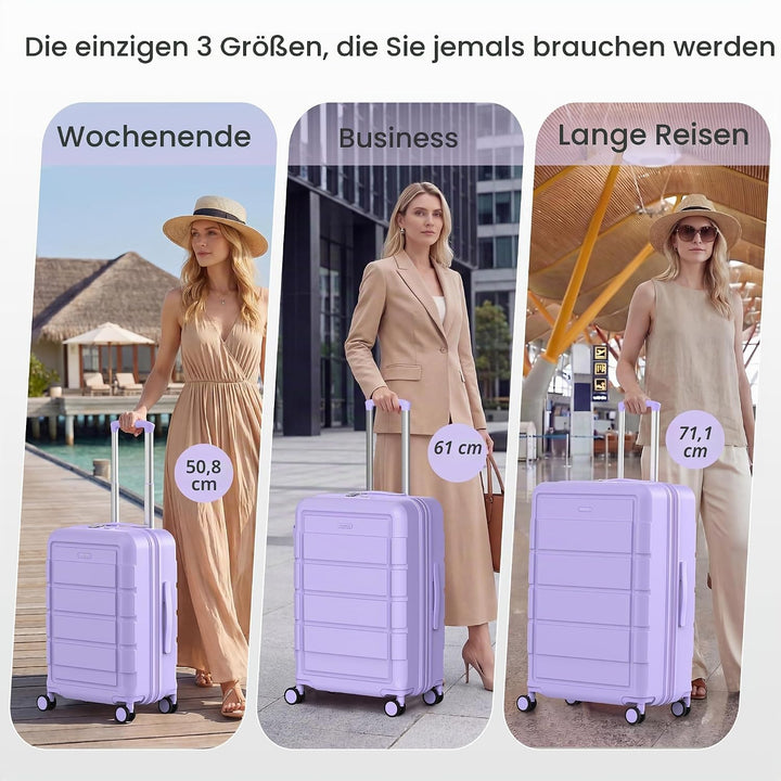 SHOWKOO Kofferset 3 Teilig Hartschale Leicht PC+ABS Erweiterbar Reisekoffer Haltbar Trolley Handgepä