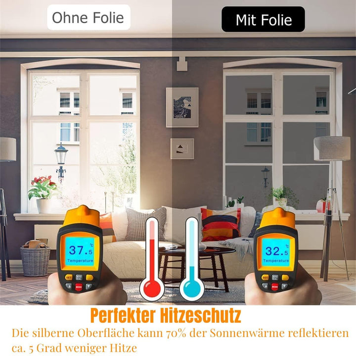 Cinbee Sonnenschutzfolie Fenster innen 60x400 cm, Selbstklebende Spiegelfolie aussen Hitzeschutz, Re