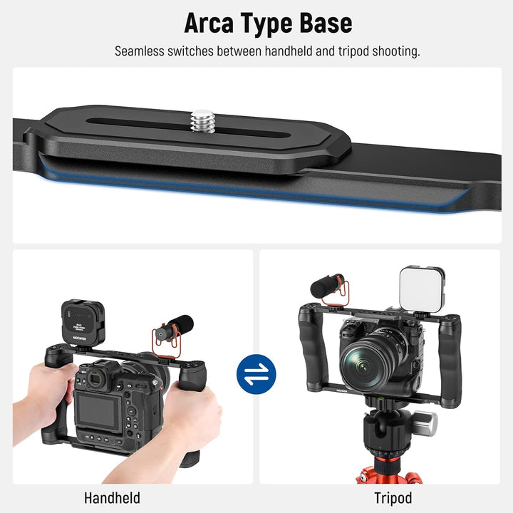 NEEWER Videokamera Käfig Rig mit Arca Basis, Doppelgriffen, 3/8" ARRI Aufnahme & 1/4" Gewinde, Cold