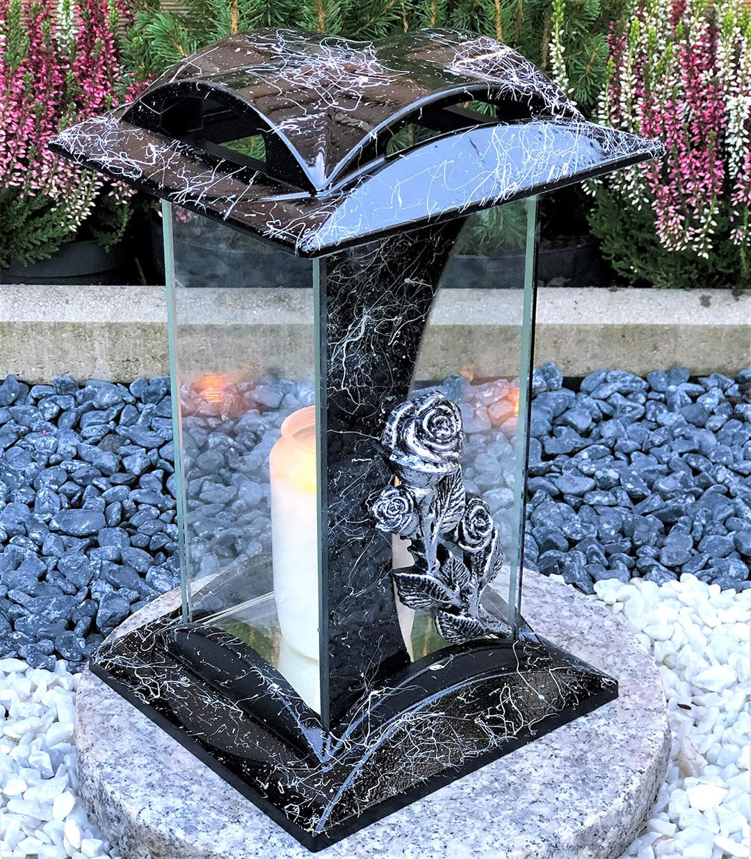 Grablampe Grablicht Kerze Grabkerze Grabdekoration Grabschmuck Gartenlampe incl.Grabkerze, aus Hartk