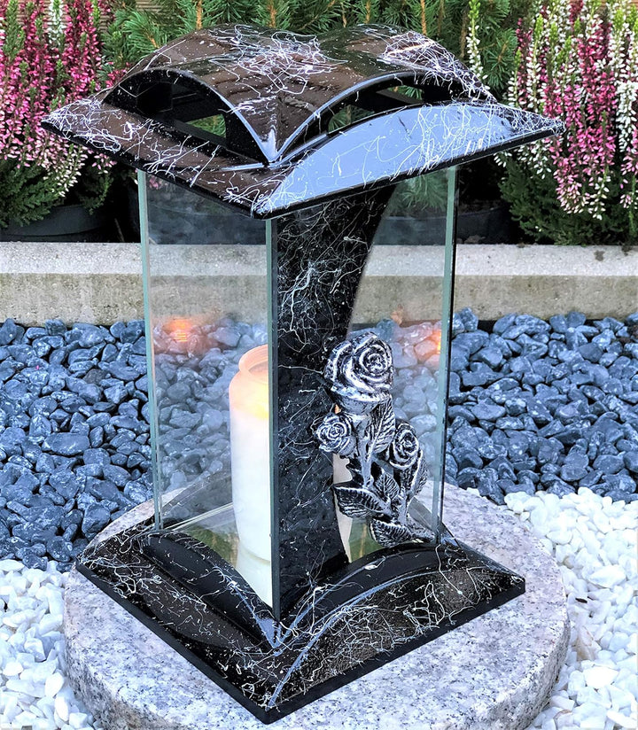 Grablampe Grablicht Kerze Grabkerze Grabdekoration Grabschmuck Gartenlampe incl.Grabkerze, aus Hartk